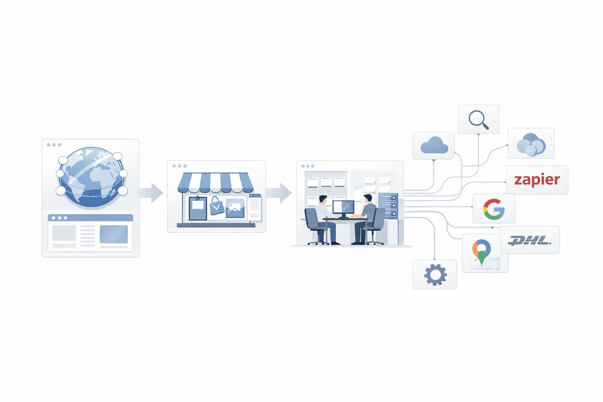 A website, front end, back end, and integrations connected in one system