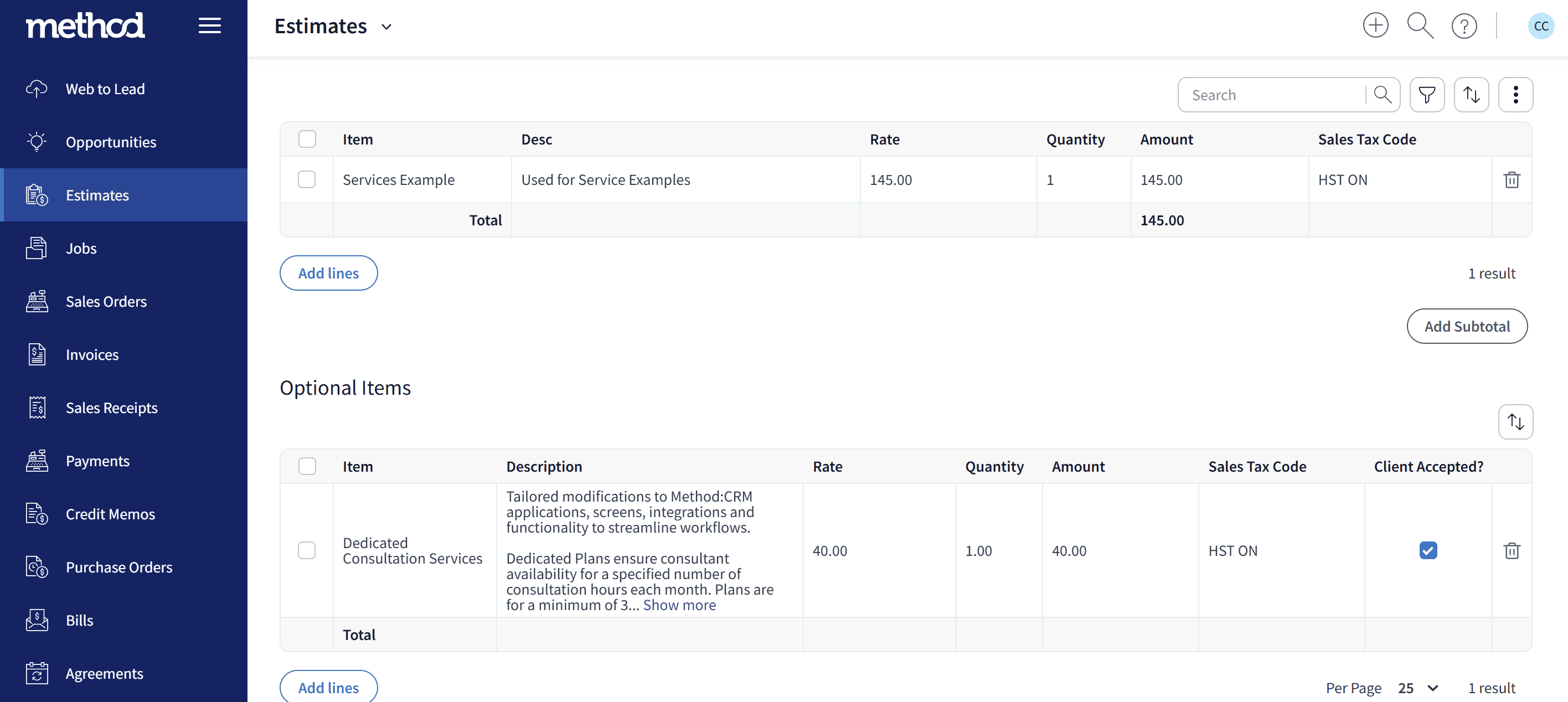 Estimates screen 2