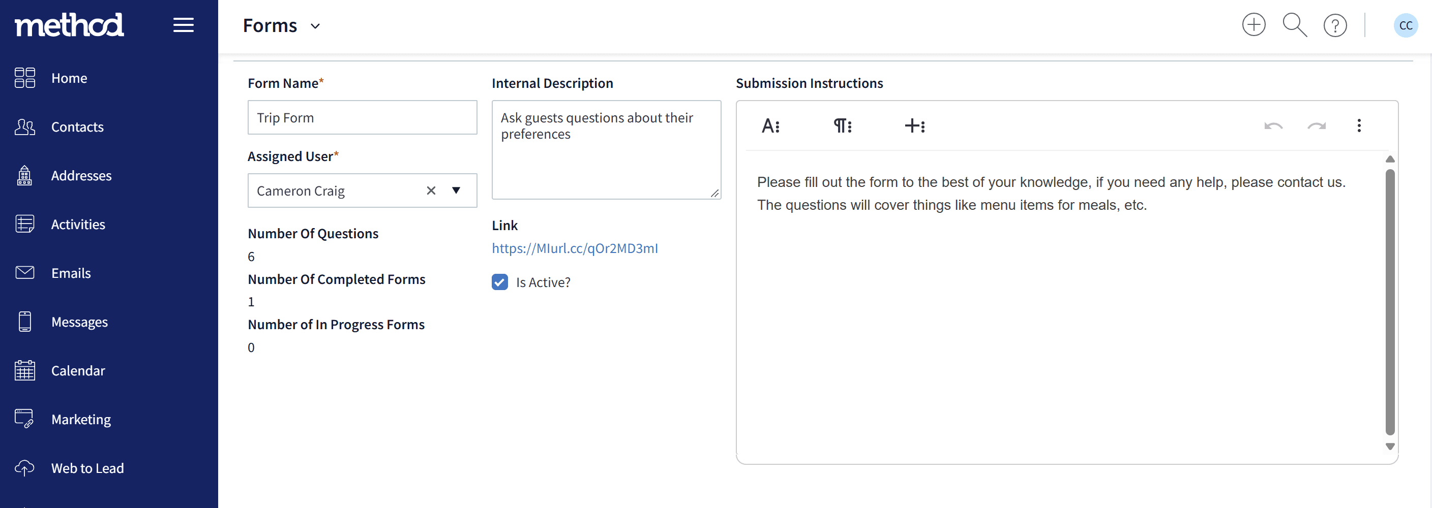 Forms screen 1