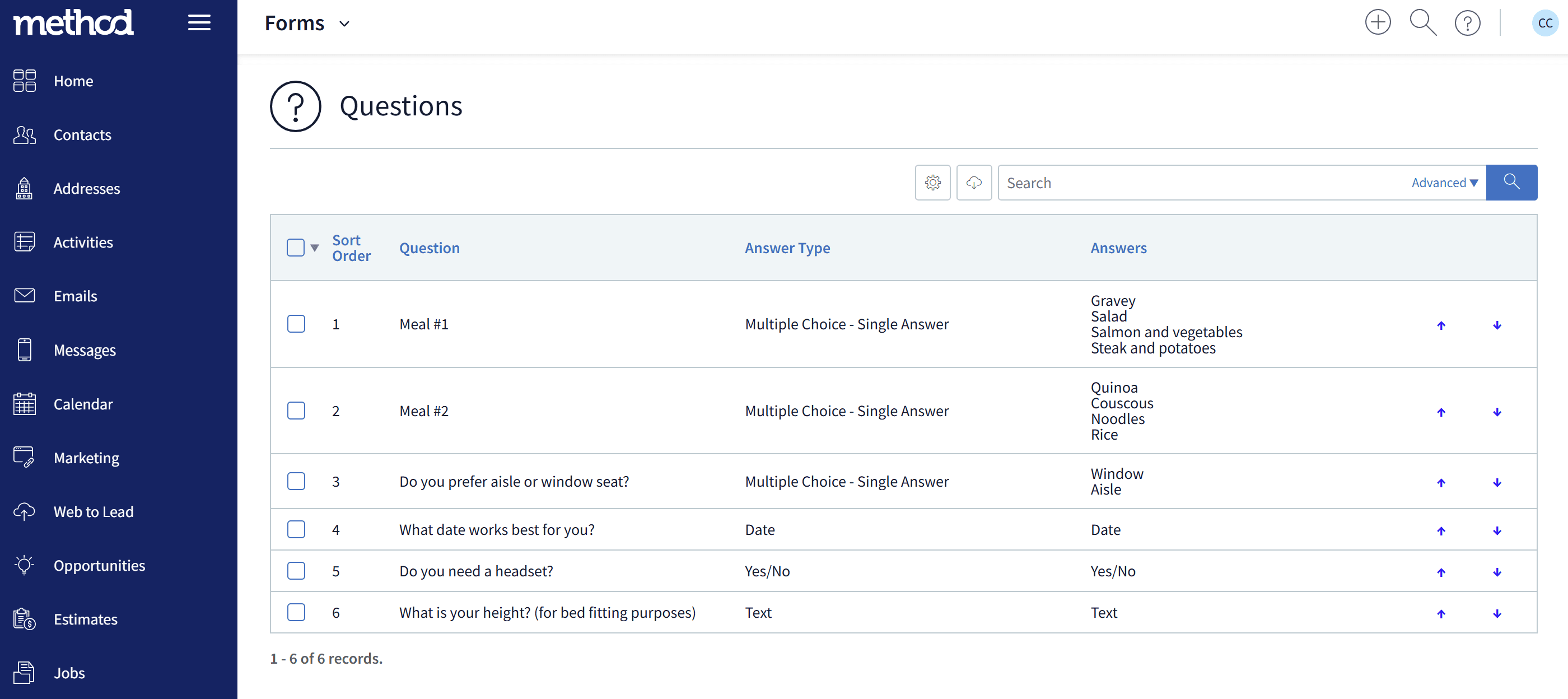 Forms screen 2