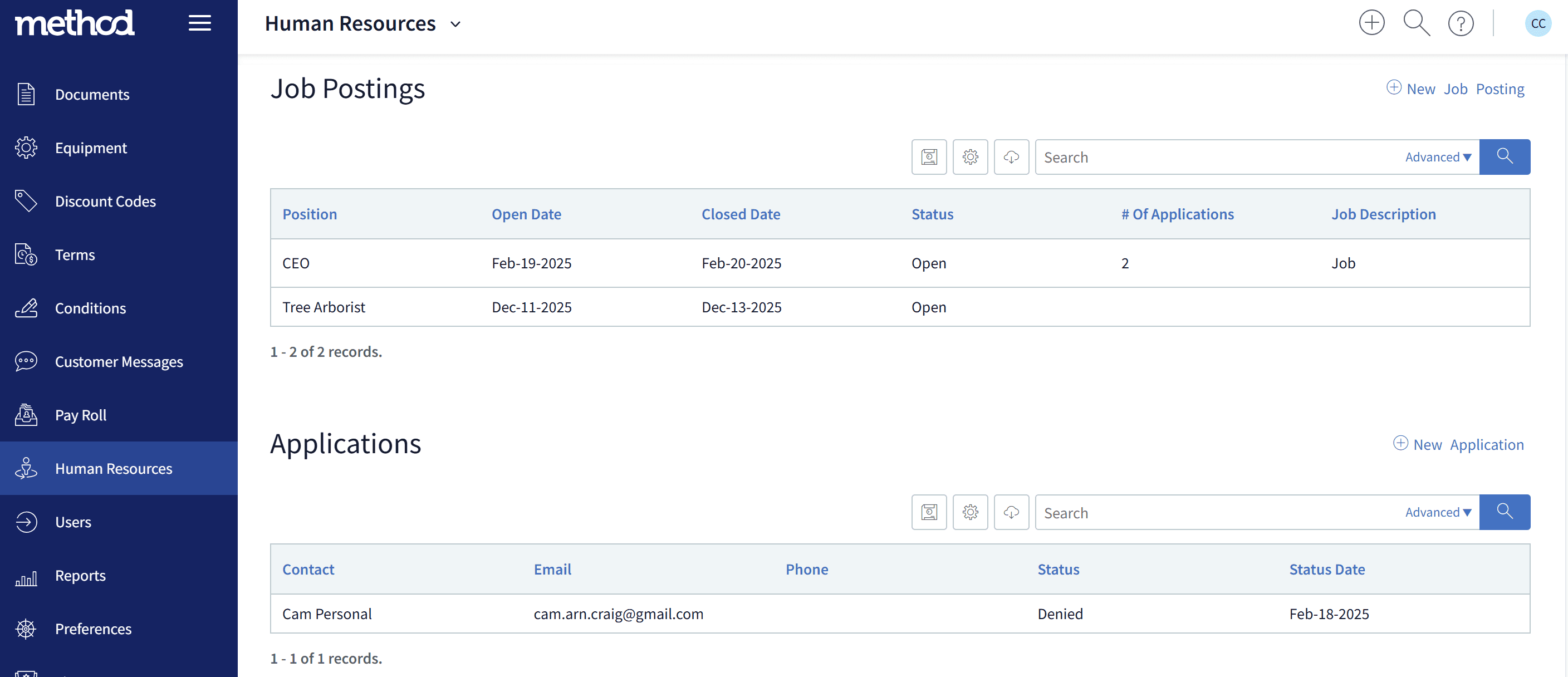 HumanResources screen 2