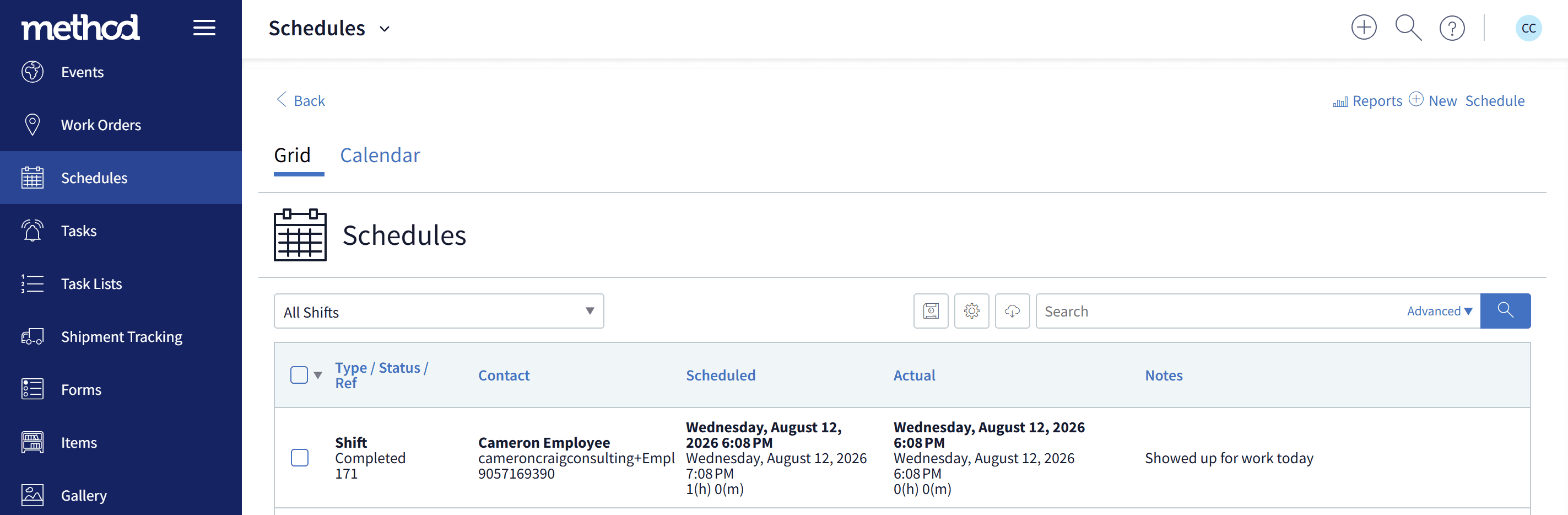 Scheduling screen 1