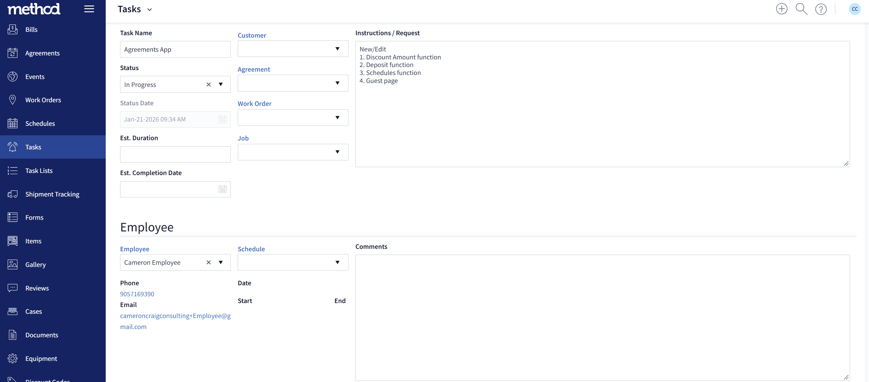 Tasks screen 2