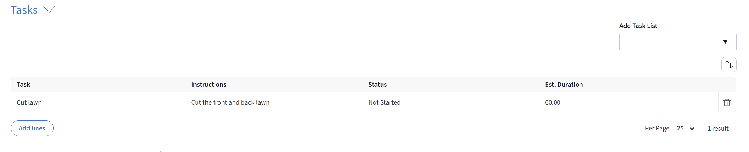 Tasks screen 3